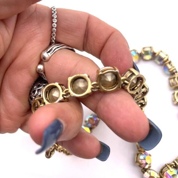 J. Crew Crystal Necklace Gold Tone Spring Ring Closure Signed Adjustable - Picture 7 of 7